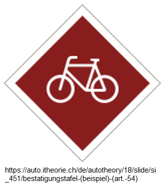 57a. Hinweistafel: Bestätigungstafel
für Veloroute (Art. 54) 57a.
Hinweistafel: Bestätigungstafel für Veloroute
(Art. 54)