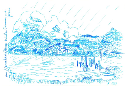 Panorama am Vierwaldst�ttersee vom
                          Nordufer von Gersau aus gegen den Brisen zu