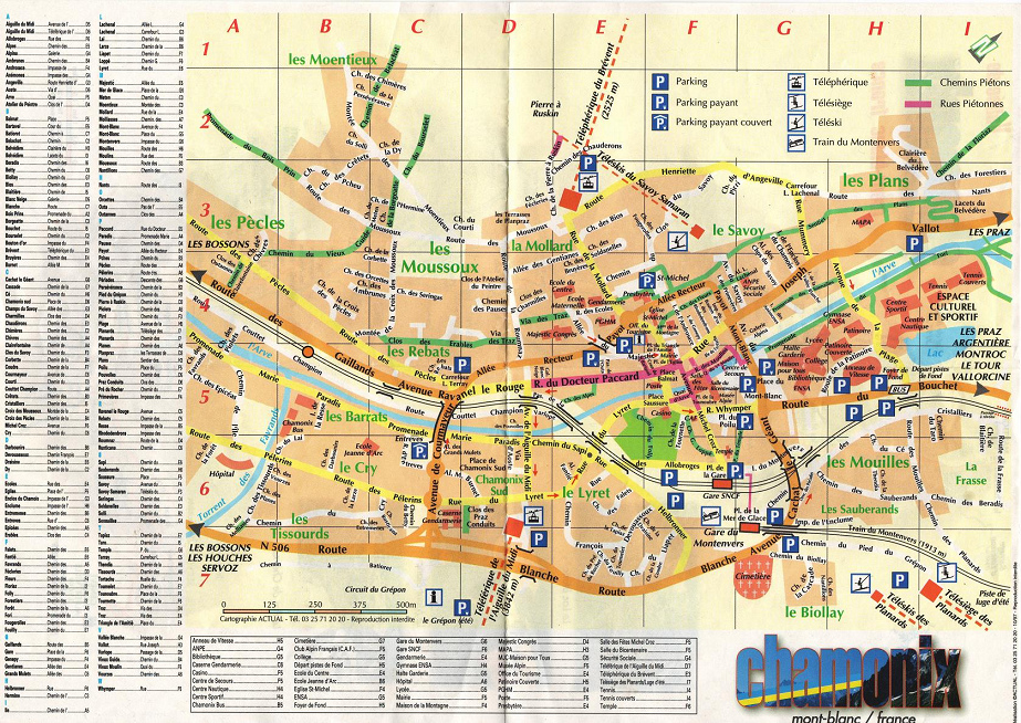 Chamonix Stadtplan, plan de ville, town