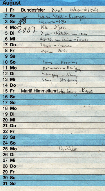 Reisekalender
                  Velotour 2003