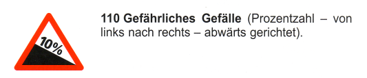 Verkehrszeichen: Gefahrsignal Achtung starkes
                      Gef�lle