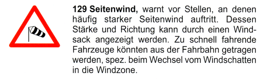 Verkehrszeichen: Gefahrsignal Achtung
                      Seitenwind