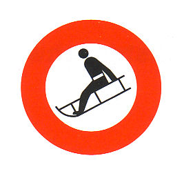 Verkehrszeichen: Vorschriftssignal Verbot f�r
                      Schlittenfahren