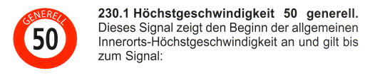 Verkehrszeichen: Vorschriftssignal maximale
                      Geschwindigkeit 50 generell