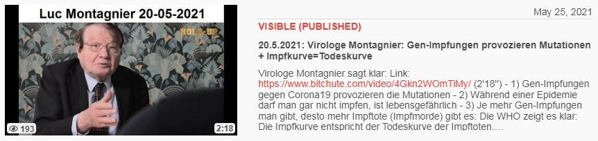 Widerstand gegen Coronawahn:
                    WARNUNG von Dr. Montagnier: Die
                    "Coronaimpfung" provoziert Mutationen, und
                    die Corona-Impfkurve provoziert eine
                    Corona-Todeskurve