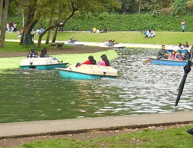 Circuito
de agua con barcos pedalos (velomares) y un
bote der remos en el parque Carolina en
Quito, Ecuador Circuito de agua con barcos pedalos
(velomares) y un bote der remos en el parque
Carolina en Quito, Ecuador